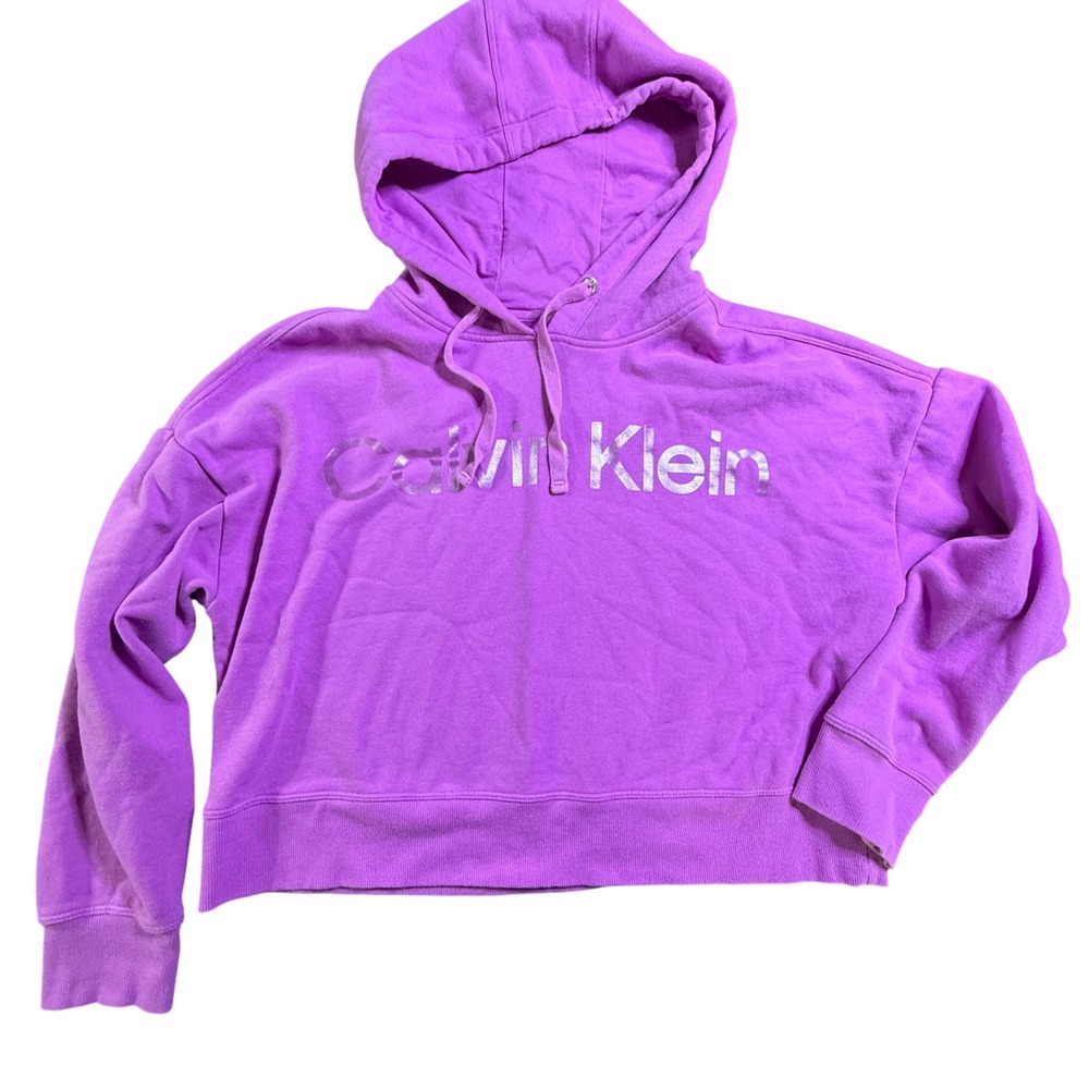 Calvin Klein Jeans Purple Logo Hoodie Crop Top Womens Size L